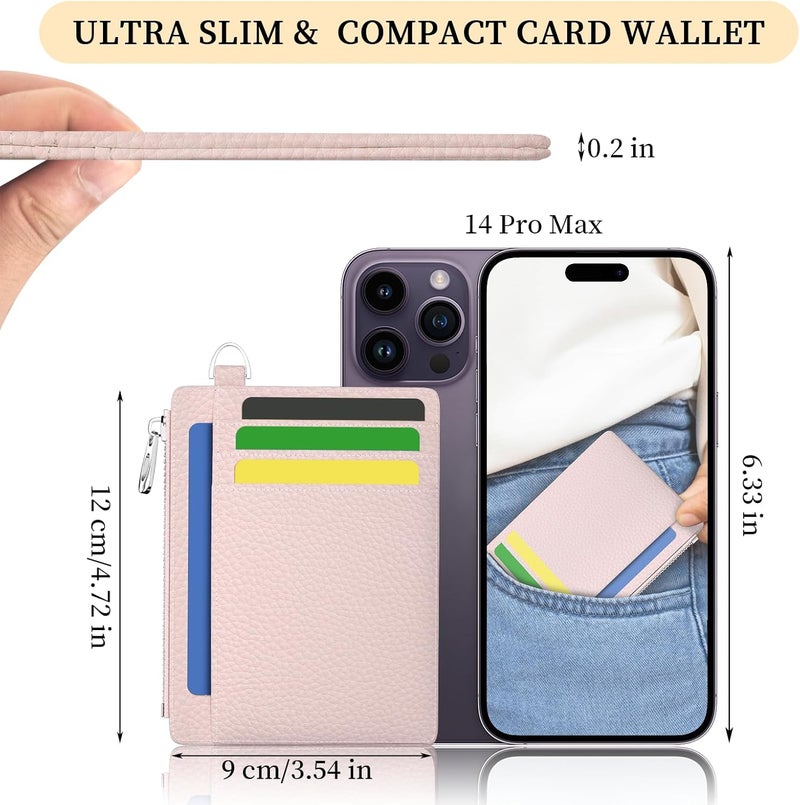 Hancynir Slim Wallet Women Credit Card Holder Minimalist PU Leather RFID Blocking Small Mini Card Case Front Pocket Thin Travel Zipper Coin Cash ID Window Ladies Female Wallet Gifts - Image 2